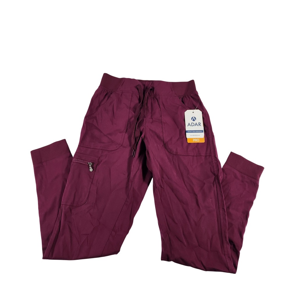 Adar Pro Womens Tailored Fit Jogger Scrub‎ Pants Wine Burgundy P7104 XS NWT